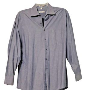 Geofrey Beene Mens Button Up Shirt 17" XL 34/35 Wrinkle Free Solid Gray Pinstrip